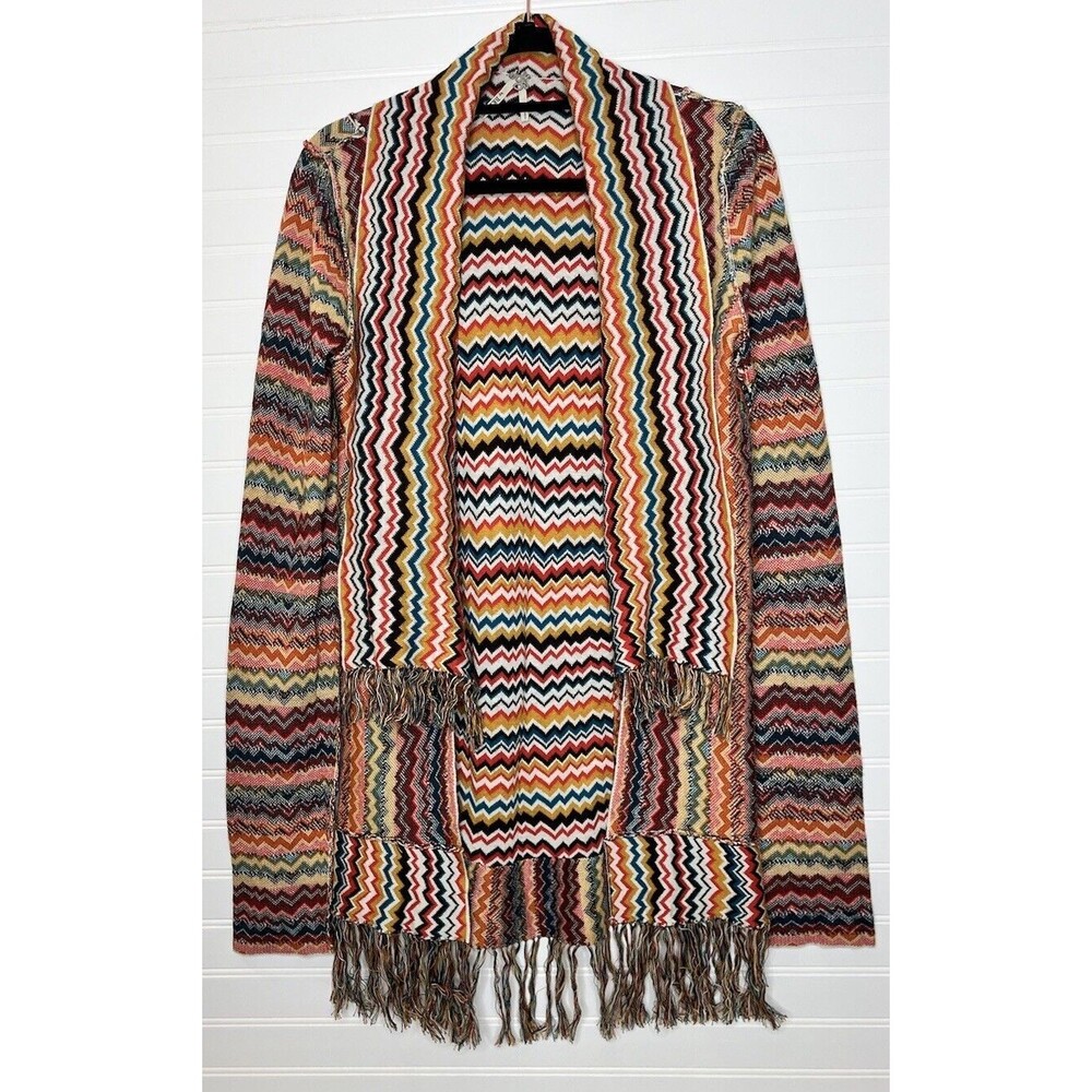 BKE Sweater Women’s Small Colorful ChevroOpen Front Cardigan Long Sleeve Western